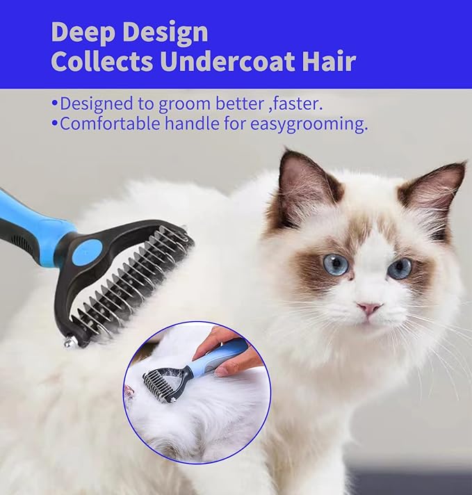 TAN.G Pet Deshedding Brush，2 Sided Undercoat Rake for Dogs & Cats，Dog Grooming Rakes Tools for Mats & Tangles Removing，Effectively Reduces Shedding by up to 95% for Short Medium and Long Pet Hair