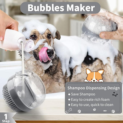 Comotech 3PCS Dog Bath Brush Scrubber | Shampoo Brush with Adjustable Ring Handle for Short & Long Hair (Gray, Black, Gray)