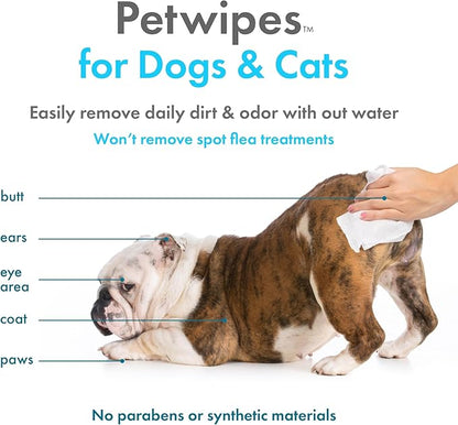 Petkin Plant-Based PetWipes, 200 Wipes - Biobased, Sustainable, Big & Thick Pet Wipes for Dogs & Cats - for Face, Paws, Ears, Body & Eye Area - Consciously Cleans & Conditions - Vanilla