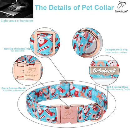 Christmas Dog Collars for Medium Dog,Blue Santa Claus Dog Collar with Safety Metal Buckle Adjustable Puppy Collars for Small Large Dog,Boy&Girl&Male&Female Dog Gift,M-13.5"-22"
