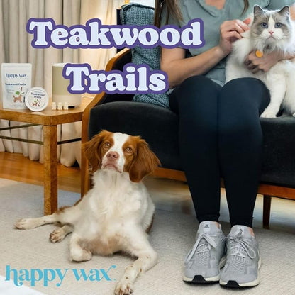 Happy Wax Teakwood Trails Wax Melts for Pet Owners – Odor Eliminating, Calming, Pet-Safe, Non-Toxic, Dye-Free, Perfect for Use with Wax Warmers - 4 oz Pouch