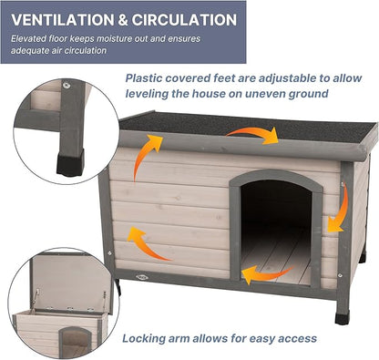 Trixie Natura Classic Dog House– Outdoor Dog House for Medium Dogs with Weatherproof Sealer & Hinged Roof, Wooden Dog House with Adjustable Legs for Medium Dogs in Grey – 27 x 41 x 28.5 in