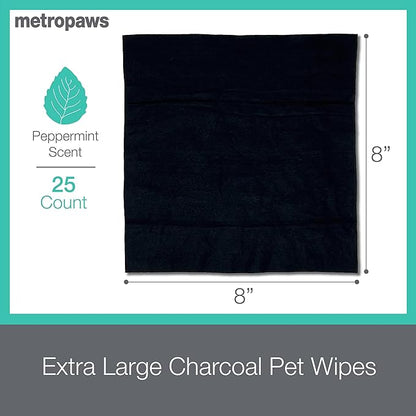 MetroPaws Peppermint Scented Charcoal Dog Wipes, 25 Extra Large & Thick Cleaning Wipes Ideal for Cats and Dogs, for Paws, Butt, Ears and Eyes