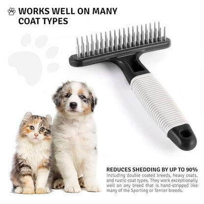 POODLIE Poodle Pet Dog Grooming Rake | Dematting Tool with Stainless Steel Shedding Comb for Pets | 2 Rows of Pins Gently Remove Loose or Tangled Hair from Undercoat (Black)