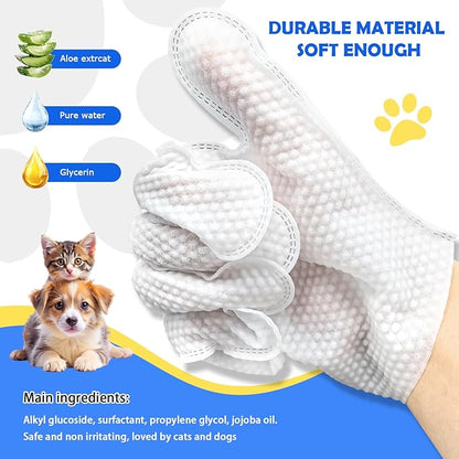 Pet Glove Washing Wipes for Dogs and Cats,Dog and Cat Cleaning Grooming Wipes for Fur,Paws and Butt,Save and Non Irritating,12 Pcs
