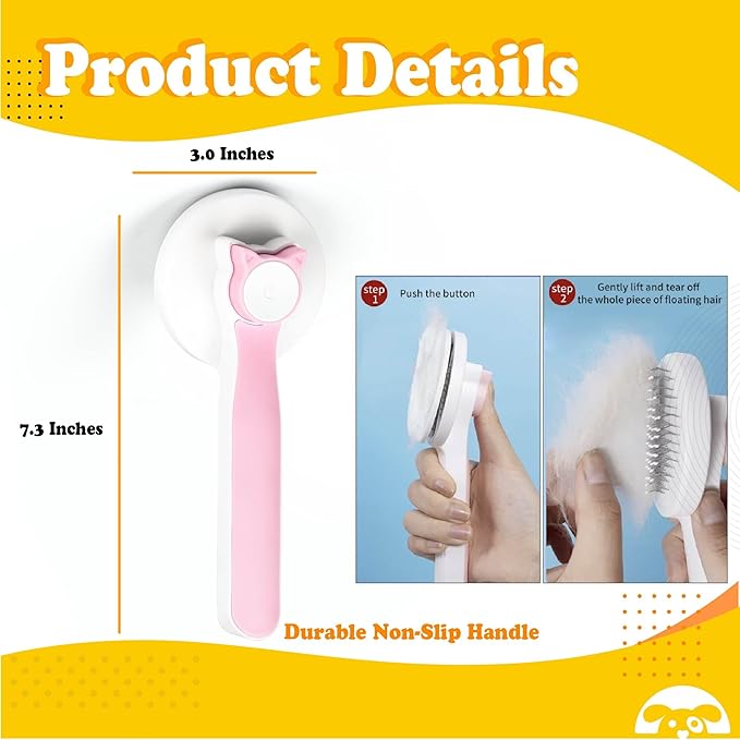 PetNBeyond Self-Cleaning Grooming Brush for Cats and Dogs - Easily Removes Loose Undercoat, Mats, and Tangled Hair - Offers a Gentle Massage for Dogs and Cats