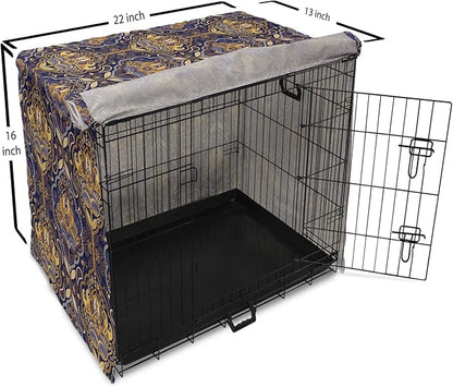Ambesonne East Dog Crate Cover, Oriental Antique Pattern Foliage Inspirations Geometrical Design, Easy to Use Pet Kennel Cover for Small Dogs Puppies Kittens, 22 Inch, Purple Yellow