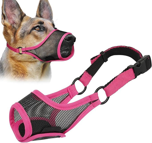 LUCKYPAW Dog Muzzle, Mesh Dog Muzzle for Large Medium Small Dogs, Soft Muzzles for Biting Chewing Fierce Barking, Breathable Muzzle with Adjustable Strap for Training (Hot Pink, S(Snout:7.75"-8.75"))