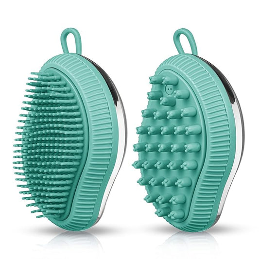 Pet Grooming Bath Massage Brush with Soap and Shampoo Dispenser Soft Silicone Bristle for Long Short Haired Dogs Cats(Blue)