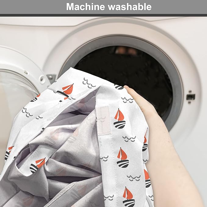 Lunarable Sail Boat Dog Crate Cover, Abstract Boat Waves Cartoon Drawing Style Geometric Pattern, Easy to Use Pet Kennel Cover for Medium Large Dogs, 42 Inch, Salmon Black Grey