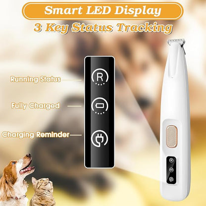 Palksky Dog Paw Trimmer, Upgraded 18mm-Blade Electric Dog Clippers for Groomming with Led Display, Waterproof Pet Micro Precision Trimmer, Rechargeable Hair Shaver for Paws, Ears, Face, Rump and Eyes