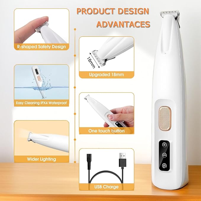 1PC Dog Paw Trimmer with LED Light,35dB Low Noise Precision Pet Paw Trimmer for Dogs Cats Grooming Clippers,Safety Electric Paw Hair Trimmer for Paws,Ears,Rump,Face,Eyes