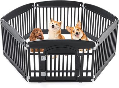 Dog Playpen 6-Panel 24" | Safe & Secure Indoor/Outdoor Pet Fence | Folding & Portable | 35 x 35 x 24IN, Ideal for Small to Medium Dogs | Easy to Clean （Black）
