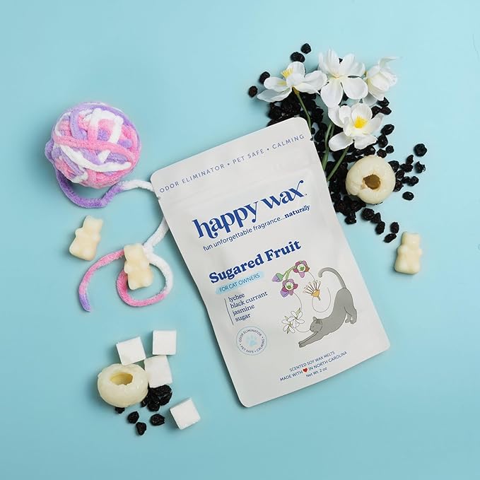Happy Wax Pet Scents Mix Premium Scented, Non Toxic, Pet Safe, Odor Eliminating, Dye-Free Soy Wax Melts – 6 Total Oz: Lavender Fields for Dogs, Sugared Fruit for Cats and Teakwood Trails for Pets