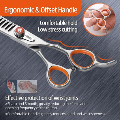 Professional Thinning Shears for Dogs Cats Pet Grooming Scissors 7 in Chunkers Shears Japan 440C Stainless Steel 70% Thinning Rate 18 Teeth