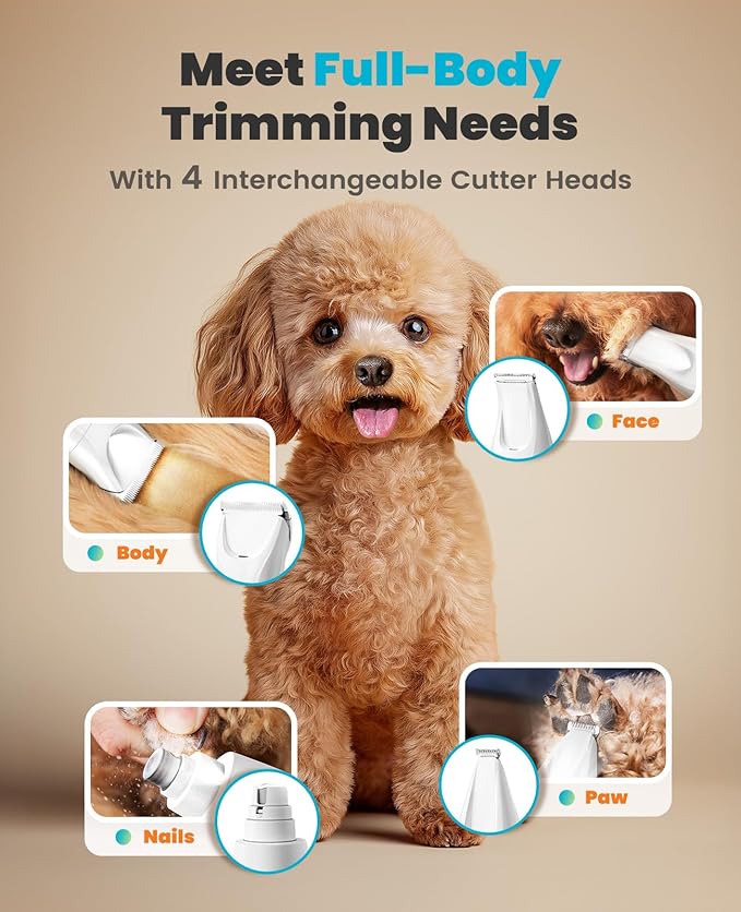 oneisall Quiet Dog Clippers for Grooming, LED Light Dog Paw Trimmer Nail Grinder, Rechargeable 2000mAh Pet Grooming Kit, Cordless Pet Clippers for Paw, Nail, Body