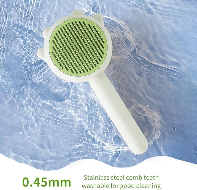 Indoor Universal Brush for Cats and Dogs, Self-Cleaning Pet Hair Brush with Release Button for Grooming Kittens and Puppies (green)
