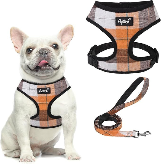 PUPTECK Soft Mesh Dog Harness and Leash Set Pet Puppy Cat Comfort Padded Vest No Pull Harnesses, Orange, M