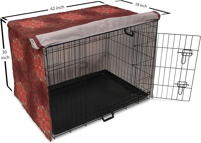 Lunarable Burgundy Dog Crate Cover, Flourishing Nature Garden Inspired Flowers Pattern Psychedelic Look, Easy to Use Pet Kennel Cover for Medium Large Dogs, 42 Inch, Burgundy Coral Tan
