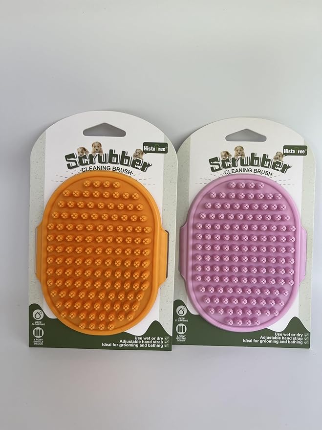 Pet Grooming Brush Set, 2 PCS, Rubber Massage Comb with Adjustable Handle for Dogs and Cats (Pink+Orange)