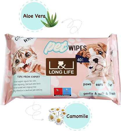 L&L LONG LIFE Dog Wipes XXL Size 8x12 inch Cat Cleaning Wipes, Extra Sticky Dog and Cat Lint Remover for Pet Hair Removal