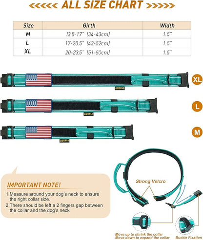 AUBELL Tactical Dog Collar - Adjustable Military Training Nylon Reflective Collar with Handle and Heavy Duty Durable Metal Buckle for Medium Dogs, with Airtag Holder and Patches(Teal, M)
