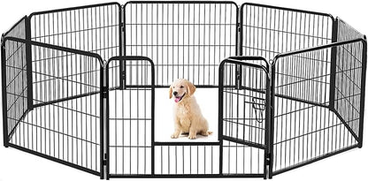 Sweetcrispy Dog Playpen Indoor - Pet Fence Puppy Exercise Pen for Yard Gate 8 Panel 24” Height Heavy Duty Crates with Doors Metal Dog Pen for Camping, RV, Outdoor, Small/Medium Pets