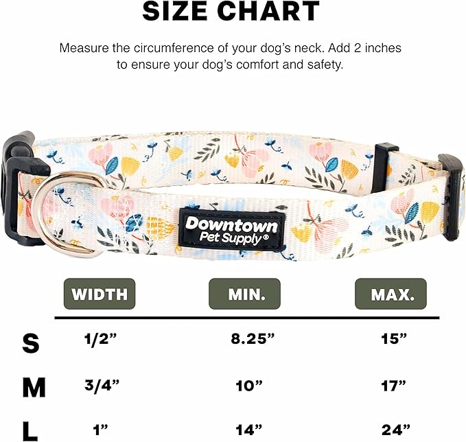 Downtown Pet Supply - Best, Cute & Fancy Dog Collar - Lightweight Adjustable Dog Collar with Quick Buckle & D-Ring - Hand Wash Safe - Floral - L - Large Dog Collar