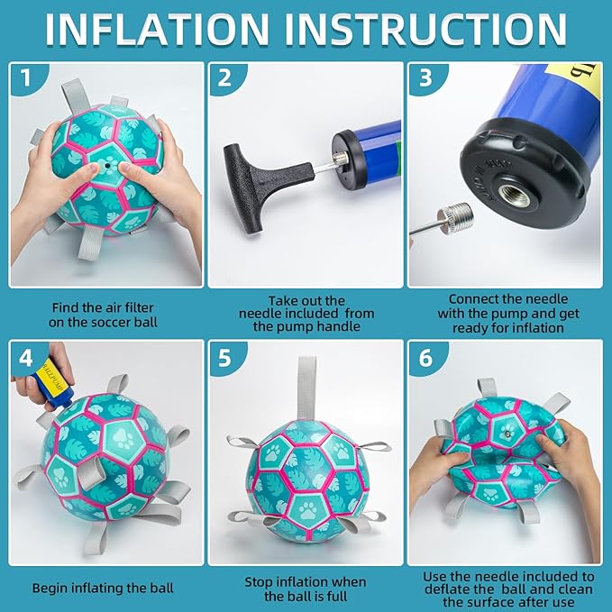 QDAN Dog Toys Soccer Ball with Straps - Durable Dog Balls for Small Medium Dogs, Beach Pool Dog Water Toy, Herding Balls for Dog, Puppy Dog Birthday Gifts, Dog Tug Toys for Tug of War, Blue (6 Inch)