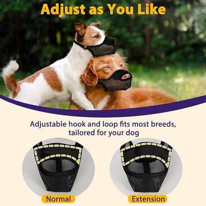LUCKYPAW Dog Muzzle, Mesh Muzzle for Large Medium Small Dogs with Front Opening Design, Dog Mouth Cover to Prevent Biting, Licking, Chewing, Scavenging, Allows Drinking (XS-Snout:6½-7½", Black)