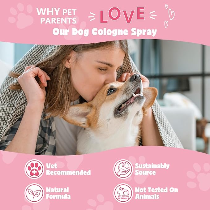 Natural Pet Cologne | Perfume For Dogs & Cats Premium Grooming Spray Long-Lasting Rose Scent Deodorizing Conditioning & Odor-Eliminating for All Coat Types