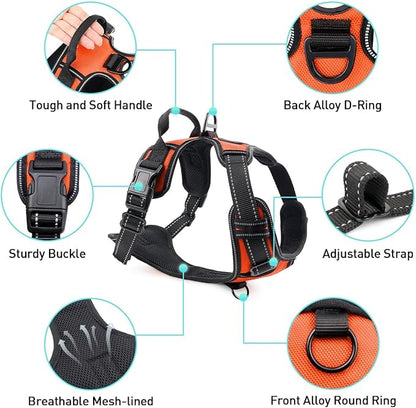 Joytale No Pull Dog Harness for Small Dogs, Reflective Pet Vest with Front Clip, Adjustable Soft Padded Harnesses with Easy Control Handle for Training and Walking, Orange, S