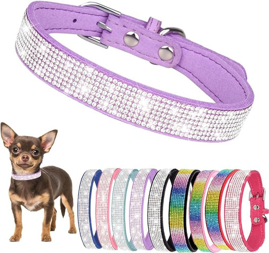 Diamond XS Dog Collar Girl, Bling Dog Collar with Rhinestone Crystal Glitter Female Dog Collars for Puppy XXS XS Small Dogs and Cats, Purple, XS