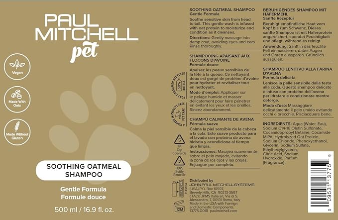 Soothing Oatmeal Shampoo, Gentle Formula, Dog Shampoo, 16.9 fl. Oz