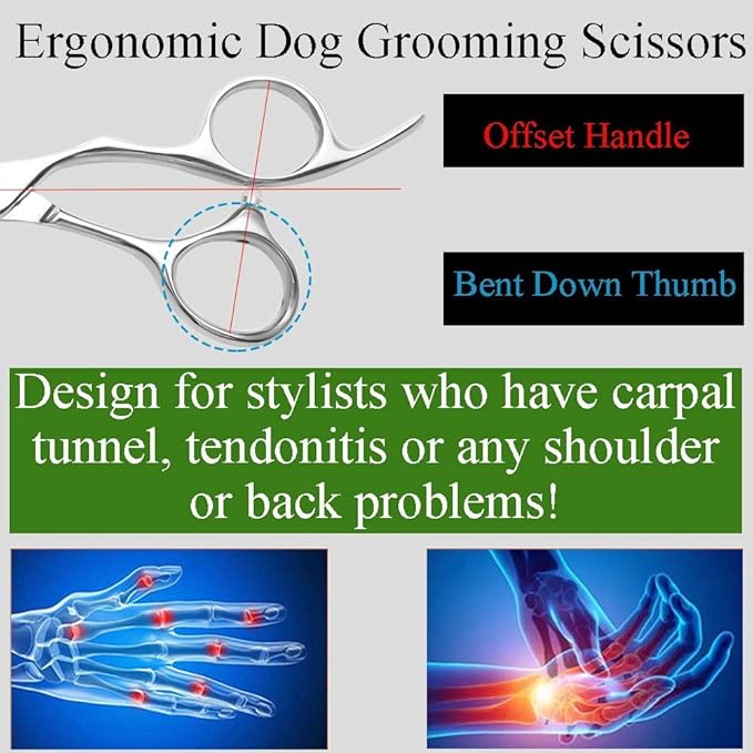 Moontay Professional Dog Grooming Straight, Curved, Thinning/Blending/Chunking Scissors Kit, JP-440C Stainless Steel Pet Cat Hair Cutting/Trimming Shears, Silver