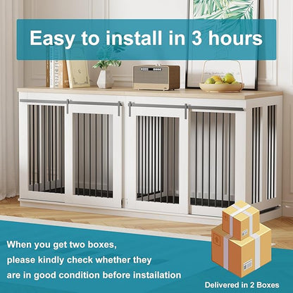 Large Dog Crate Furniture, Heavy Duty Dog Kennel with Divider - TV Stand & Farmhouse End Table