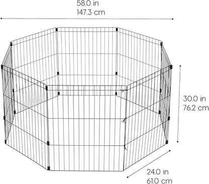 IRIS USA Metal Dog Playpen, 8-Panel 30" Pet Playpen, Puppy Playpen, Indoor/Outdoor Dog Fence, 58 x 58 x 30, Foldable, Customizable, Black