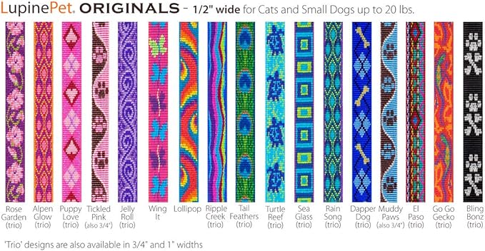 Small Adjustable Step in Dog Harness by Lupine 1/2" Wide Ripple Creek Design with 12-18" Adjustable Girth
