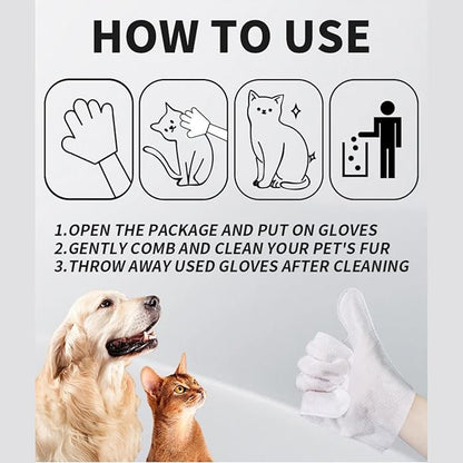 Pet Glove Wipes, Rinse Free, Cleaning & Deodorizing Bathing, Wipes for Animals Dogs, Cats, Pet Cleaning Gloves Wipes for Daily Care, Traveling, Hypoallergenic, 6Pcs, 2 Pack