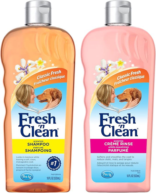 Pet-Ag Fresh ’n Clean Scented Shampoo, Classic Fresh Scent (18 oz) + Fresh ’n Clean Scented Creme Rinse Conditioner, Classic Fresh Scent (18 oz)
