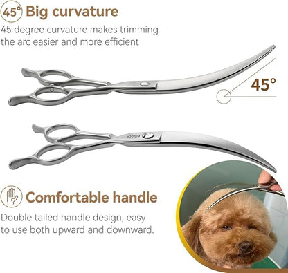Professional 45°Curved Grooming Scissors for Dogs 7.0 in Big Arc Curved Shears for Professional Groomer Japan VG10 High-carbon Steel Right Hand Matte