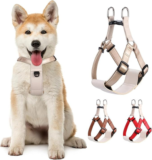 Microfiber Leather No Pull Dog Harness: Comfortable and Easy-to-Use Vest for Training and Walking Your Samll Medium Large Puppy or Dog (Gold, XS)