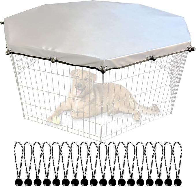 Universal Dog Playpen Cover with Sun/Rain Proof Top, Provide Shade and Security for Outdoor and Indoor, Fits All 24" Wide 8 Panels Pet Exercise Pen (8x24 W Cover, 600D Oxford)