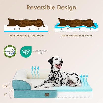EHEYCIGA Orthopedic Dog Beds for Extra Large Dogs, Waterproof Memory Foam XXL Dog Bed with Sides, Non-Slip Bottom and Egg-Crate Foam Big Dog Couch Bed with Washable Removable Cover, Turquoise Blue