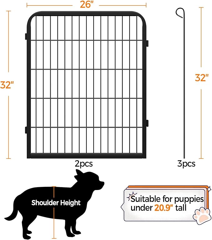 Yaheetech Dog Playpen Outdoor, 32 inch 4 Panels Dog Pen Indoor Heavy Duty Puppy Exercise Pen Metal Pet Fence for RV Camping/Yard/Garden
