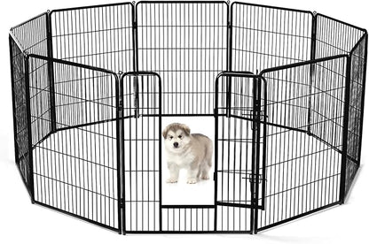 Sweetcrispy Dog Playpen Indoor - Pet Fence Exercise Pen for Yard Gate 8 Panels Foldable Puppy Playpens with Doors Metal Dog Pen for Camping, RV, Outdoor, Small/Medium/Large Pets, 40” Height
