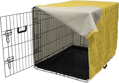 Lunarable Mustard Dog Crate Cover, Exotic Ornate Style Baroque Inspired Tiles Portuguese Culture Design Print, Easy to Use Pet Kennel Cover for Medium Large Dogs, 42 Inch, Earth Yellow