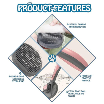 Self Cleaning Brush for Cats Dogs Grooming Brush Slicker Brush Remove Loose Hair Massage Comb Round Beads Bristles Particularly for Furry Pets (PINK) (GZ001)