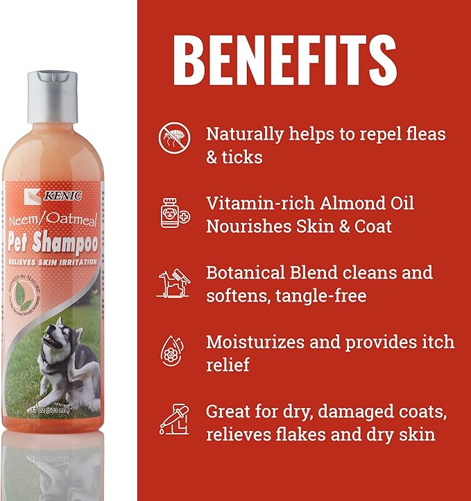 Kenic Ultra Soothing Neem Oatmeal Pet Shampoo, Made in USA with Naturally Derived Ingredients, Soap & Paraben Free, pH Balanced