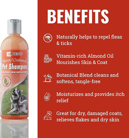 Kenic Ultra Soothing Neem Oatmeal Pet Shampoo, Made in USA with Naturally Derived Ingredients, Soap & Paraben Free, pH Balanced